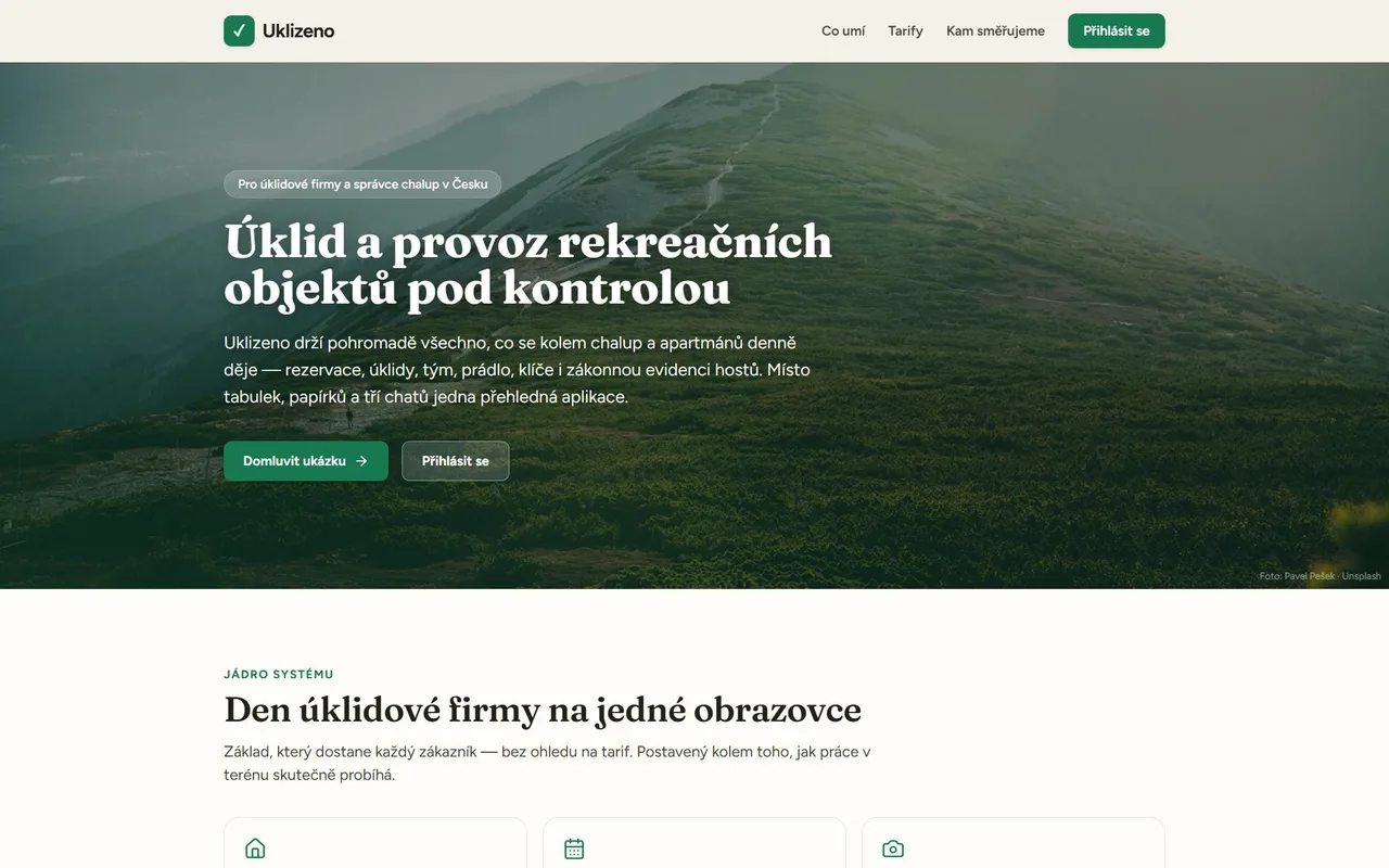 Uklizeno — provoz úklidů a kniha hostů